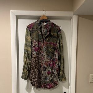 Anthropologie Camouflage and Floral Button Down Shirt